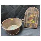 Brass Handled Pail & Religious Wall Hanging
