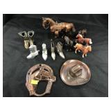 Pot Metal Plated Horse and Boot Figurines