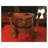 2 Early Juggling Pins and Fishing Creel