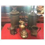 2 Early Metalware Coffee Pots, Creamers, Sugars