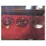 3 Amber Art Glass Bowls