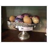 Decorative Eggs and Silver Plate Pedestal Bowl