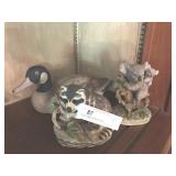 Duck, Koala, and Raccoon Statues