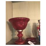 Large Red Pedestal Compote and Bowl