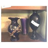 3 Purple Glass Vases