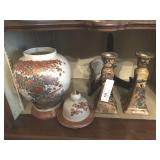 Oriental Jar and Candle Sticks