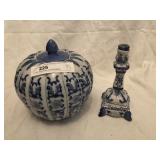 Blue Oriental Style Jar and Candlestick
