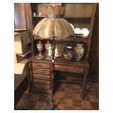 Vintage Brass Floor Lamp With Slag Glass Shade