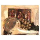 Large Wooden Bowl, Silver plate Items &