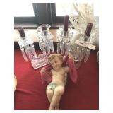 2 Vintage Glass Candelabras and Cherub Figure