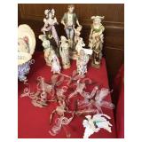 9 Bisque or Porcelain Figures, Artificial Flowers