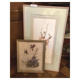 Framed and Matted Floral and Bird Print