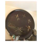 Large Painted Duck Fowl Wooden Tray