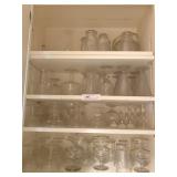 4 Shelves of Vintage Stemware and Etched Glass