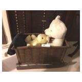 Wooden Basket Sleigh with Overstuffed Bears