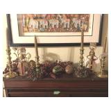 Brass Candlesticks and Christmas Decorations