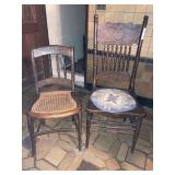 Oak Pressed Back Chair and Early Cane Seat Chair