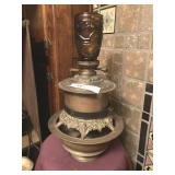 Early Ornate Brass Oil Lamp with Unmatched Shade