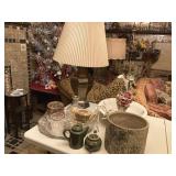 Decorative Brass Table Light, Planter and Misc.