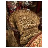 Vintage Upholstered Arch Back Side Chair and Stool