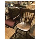 Wooden Plank Bottom Chair and Upholstered Chair