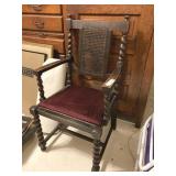Vintage Wood Cane and Upholstered Chair