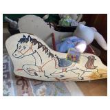 Oversized Stuffed Rabbit and Vintage Rocking Horse