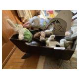 Misc. Stuffed Rabbit & Vintage Wooden Doll Cradle