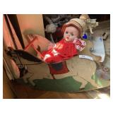 Oversized Vintage Doll & Wooden Rocking Horse