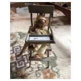 Vintage Miniature Doll in Vintage High Chair