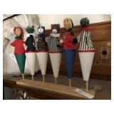 Carved Wood Cloth Body Finger Puppets