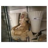 (2) Decorative Porcelain Table Lights and Doll