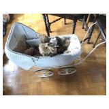 Vintage Wicker Doll Stroller, Stuffed Bodied Bears