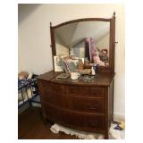 Inlaid Serpentine Front Mahogany Dresser