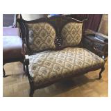 Inlaid Victorian Style Settee with Ornate Carving
