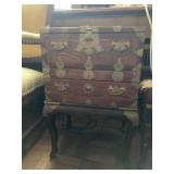 Wood End Table with Brass Oriental Style Hardware