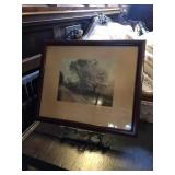 Wallace Nutting Print and Brass Display Stand