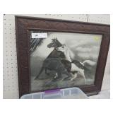 Framed Lithograph  Of Horses