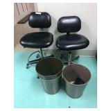 3 Industrial Trash Cans and Office Chairs