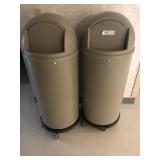 2 Rubbermaid Trash Cans with Rolling Bases