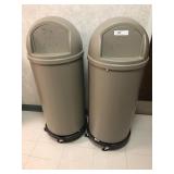 2 Rubbermaid Trash Cans with Rolling Bases