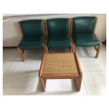 3 Green Upholstered Chairs with Coffee Table