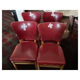 (4) Red Vintage Leather Tack Decorated Chairs