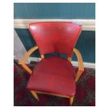 (4) Red Vintage Leather Tack Decorated Arm Chairs