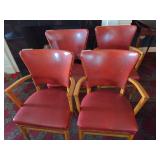 (4) Red Vintage Leather Tack Decorated Arm Chairs
