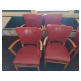 (4) Red Vintage Leather Tack Decorated Arm Chairs