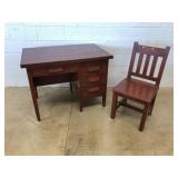 Red Painted Single Pedestal Desk w/ Chair