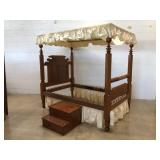 Antique Rope Poster Bed & Step Stool Storage Box