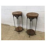 (2) Circular Wooden & Metal Plant Stands