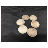 (6) Peace Silver Dollars
